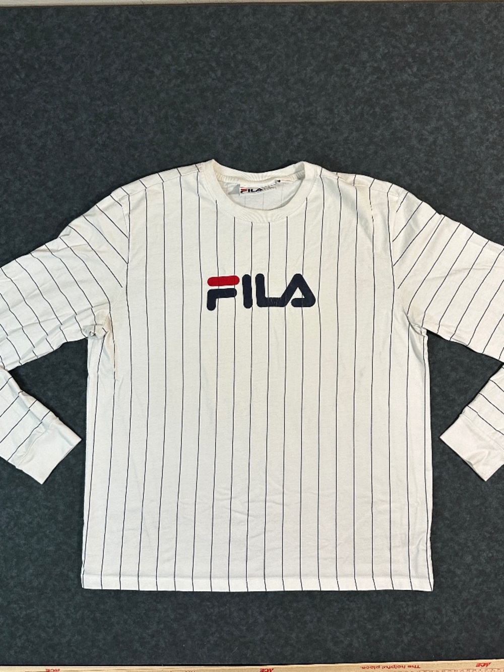File White Pinstripe Long Sleeve Crewneck T Shirt Size Large